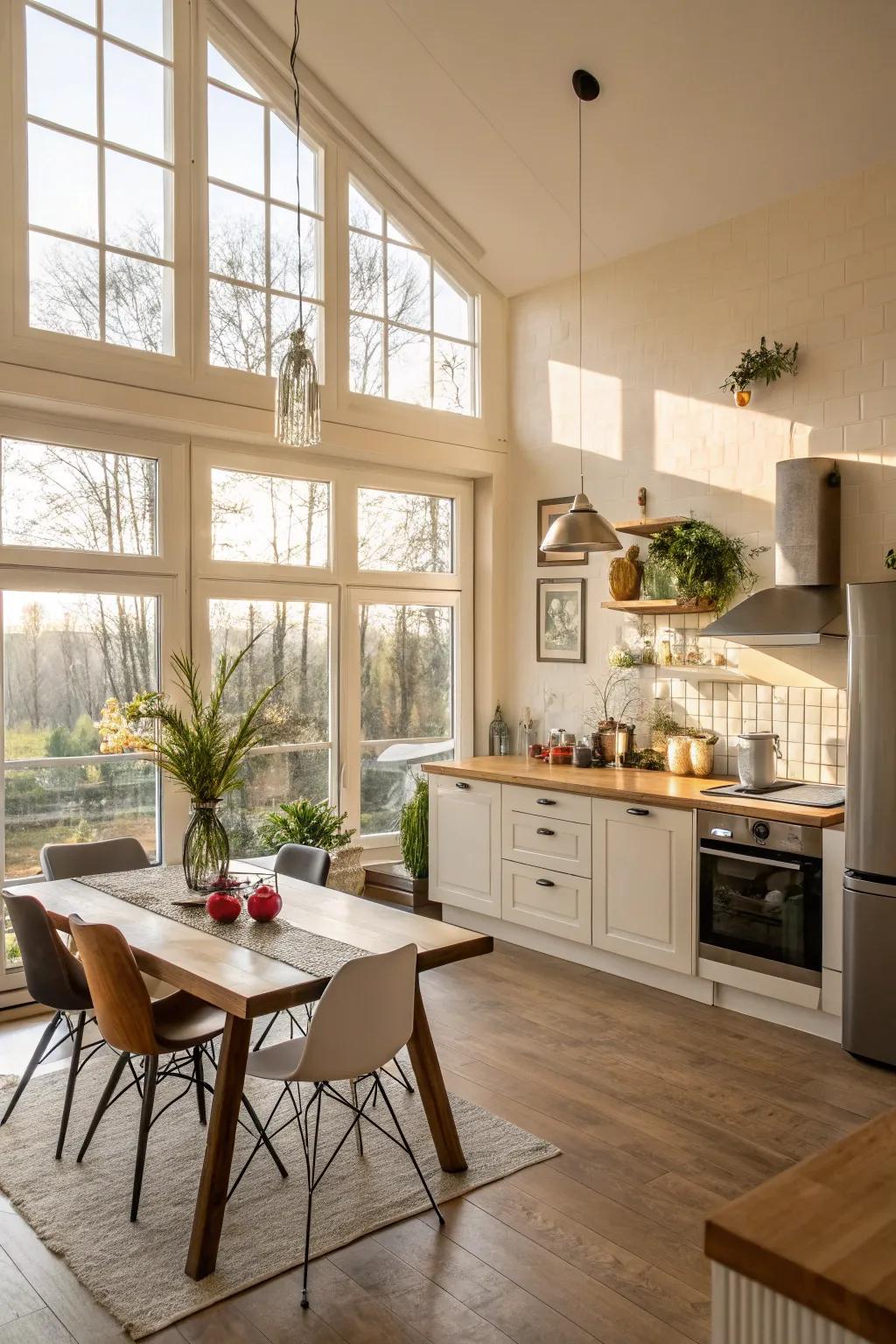 Sunlight streams in, accentuating the area's splendor.