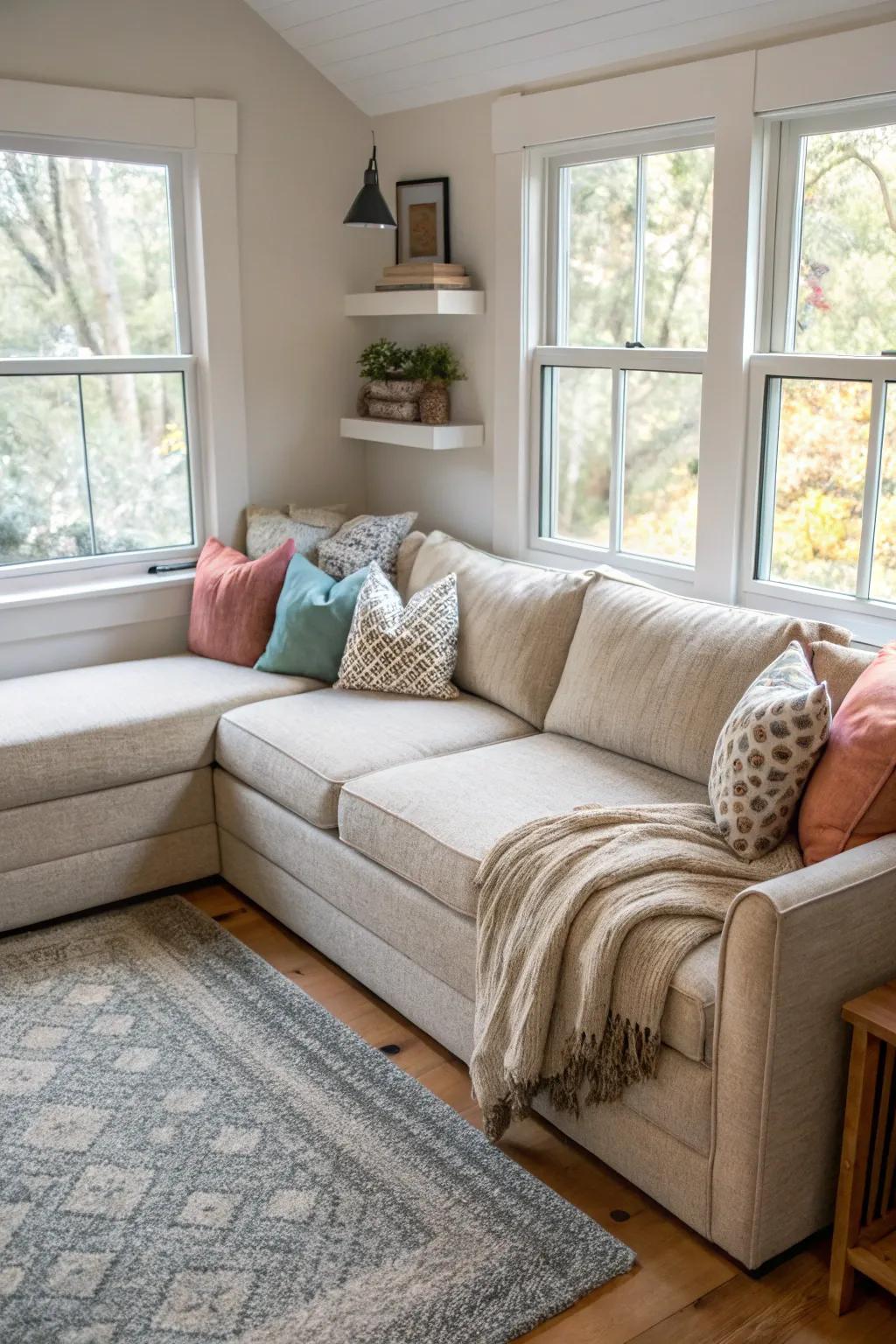 A petite sectional that fits seamlessly in restricted areas.