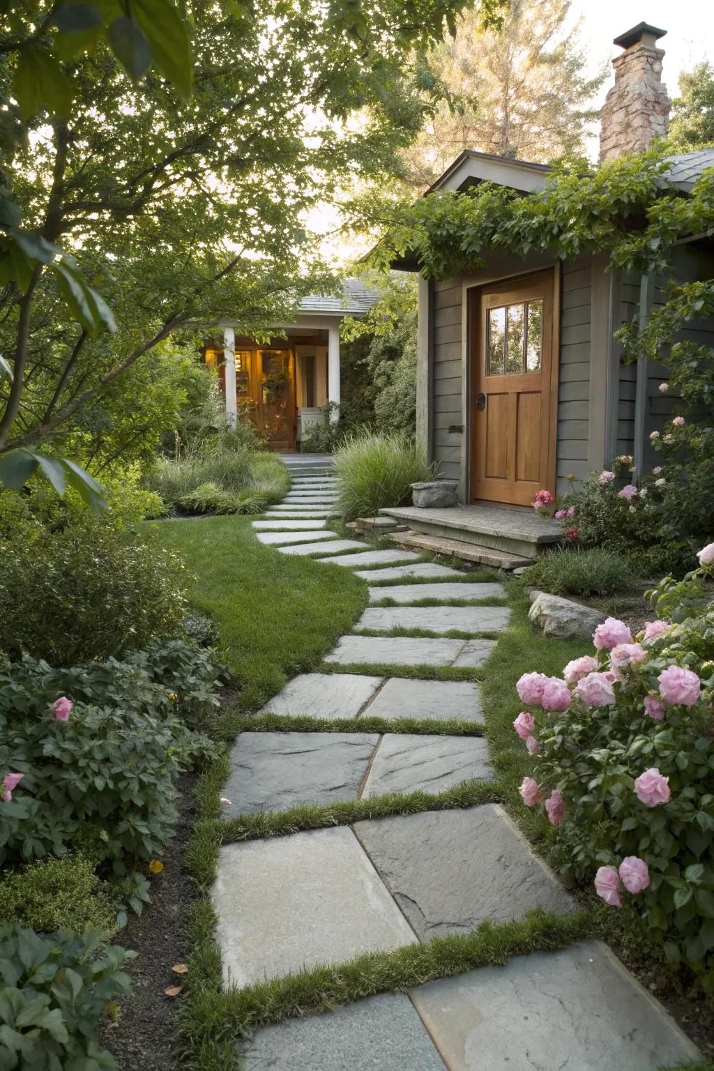 Combining concrete and rock results in a striking entryway.