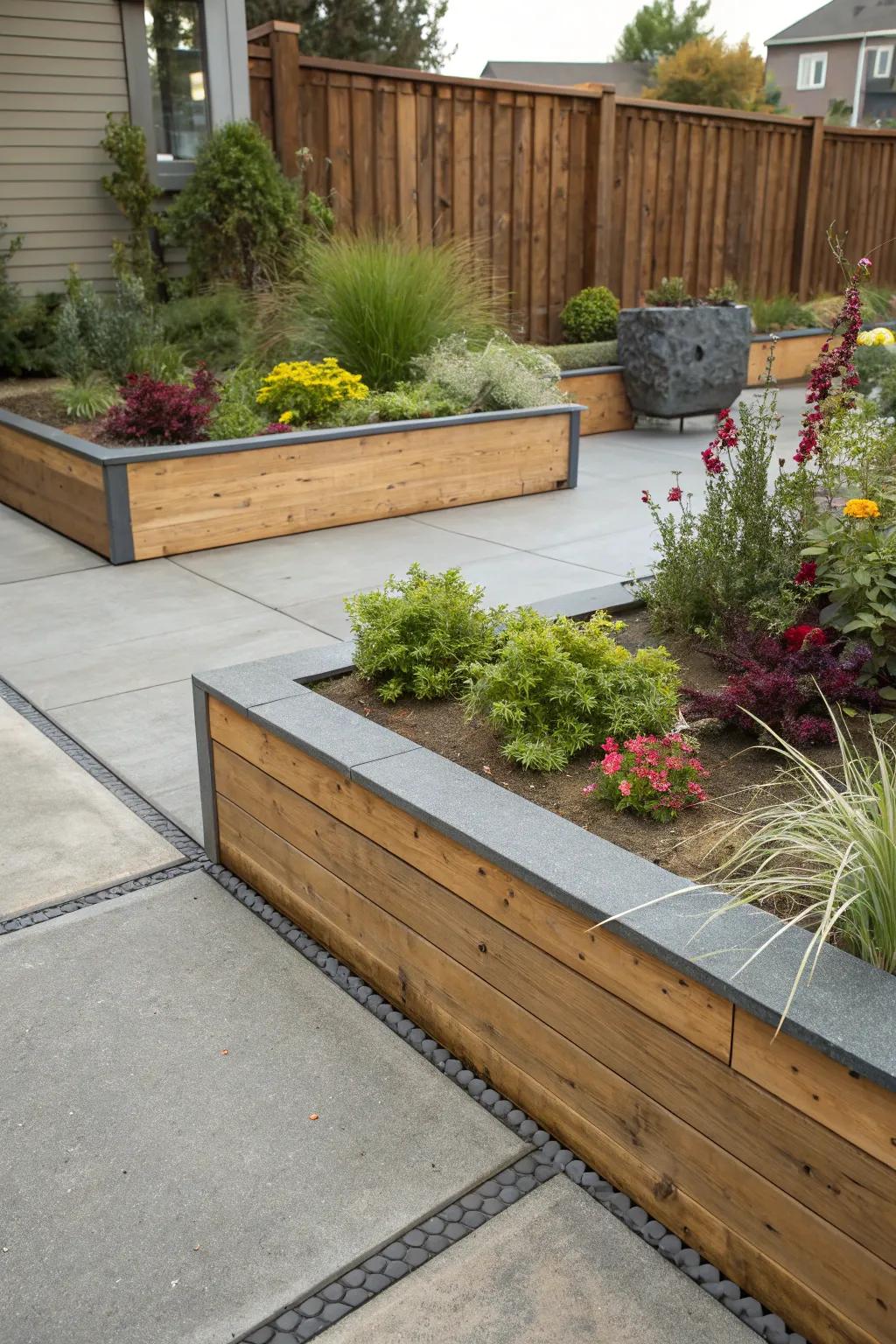 Contrasting materials introduce a modern sensibility to patio borders.