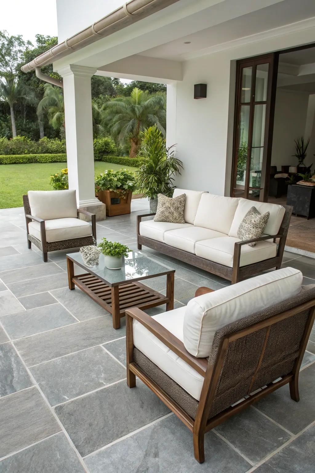 Sophisticated and fashionable patio furniture in a neutral palette.