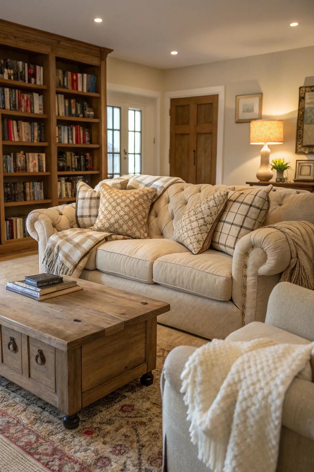 Comfortable seating results in a cozy and inviting living room.