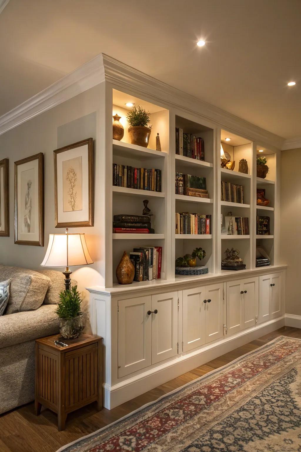 Fitted corner shelving beautifully combines functionality and aesthetics.