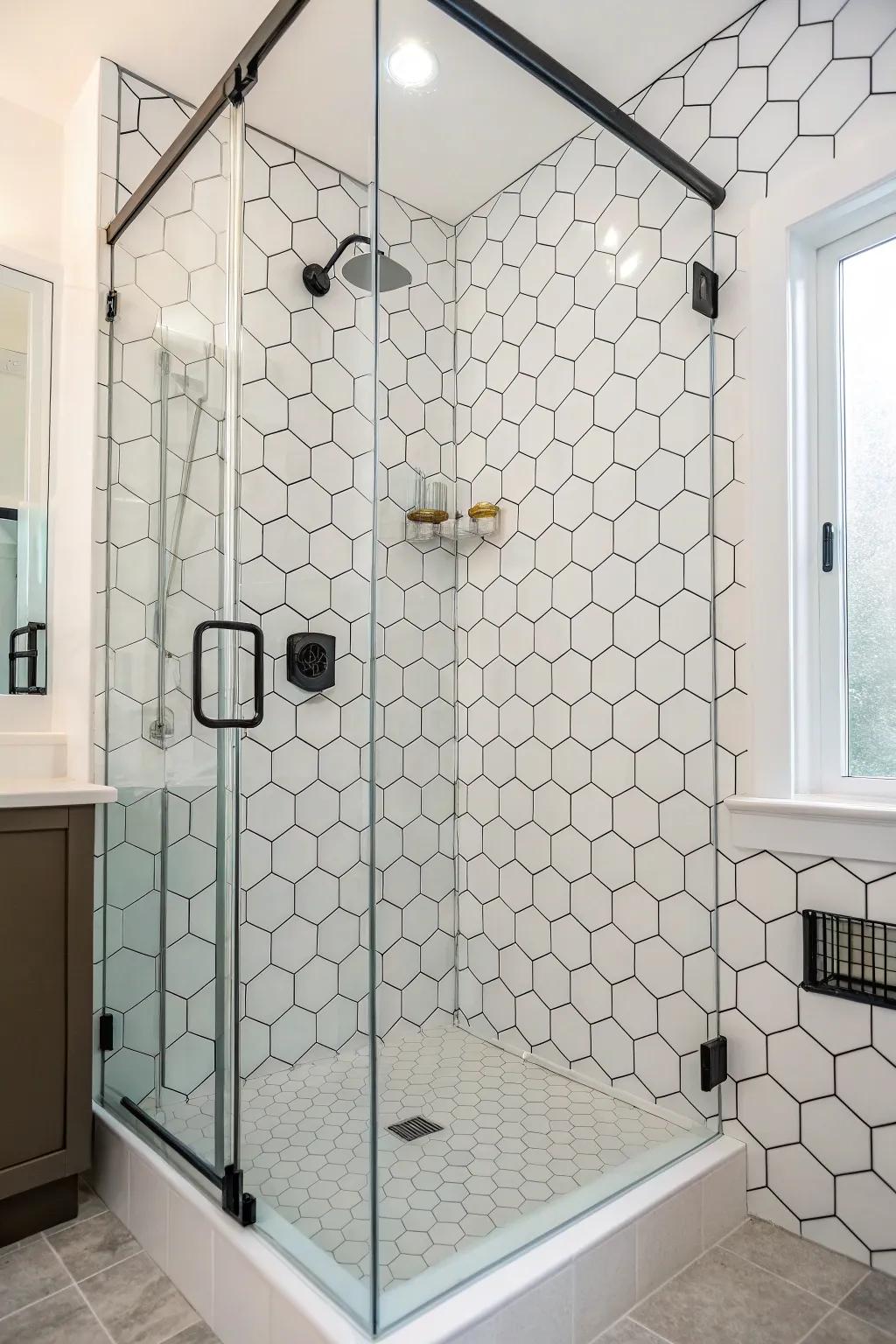Geometric shapes introduce a modern angular appeal to your shower space.