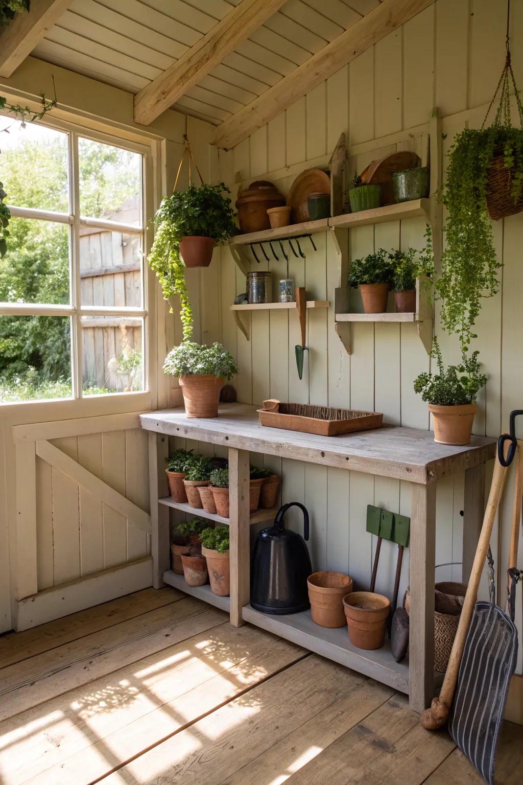 A gardener's sanctuary with all essentials easily accessible.