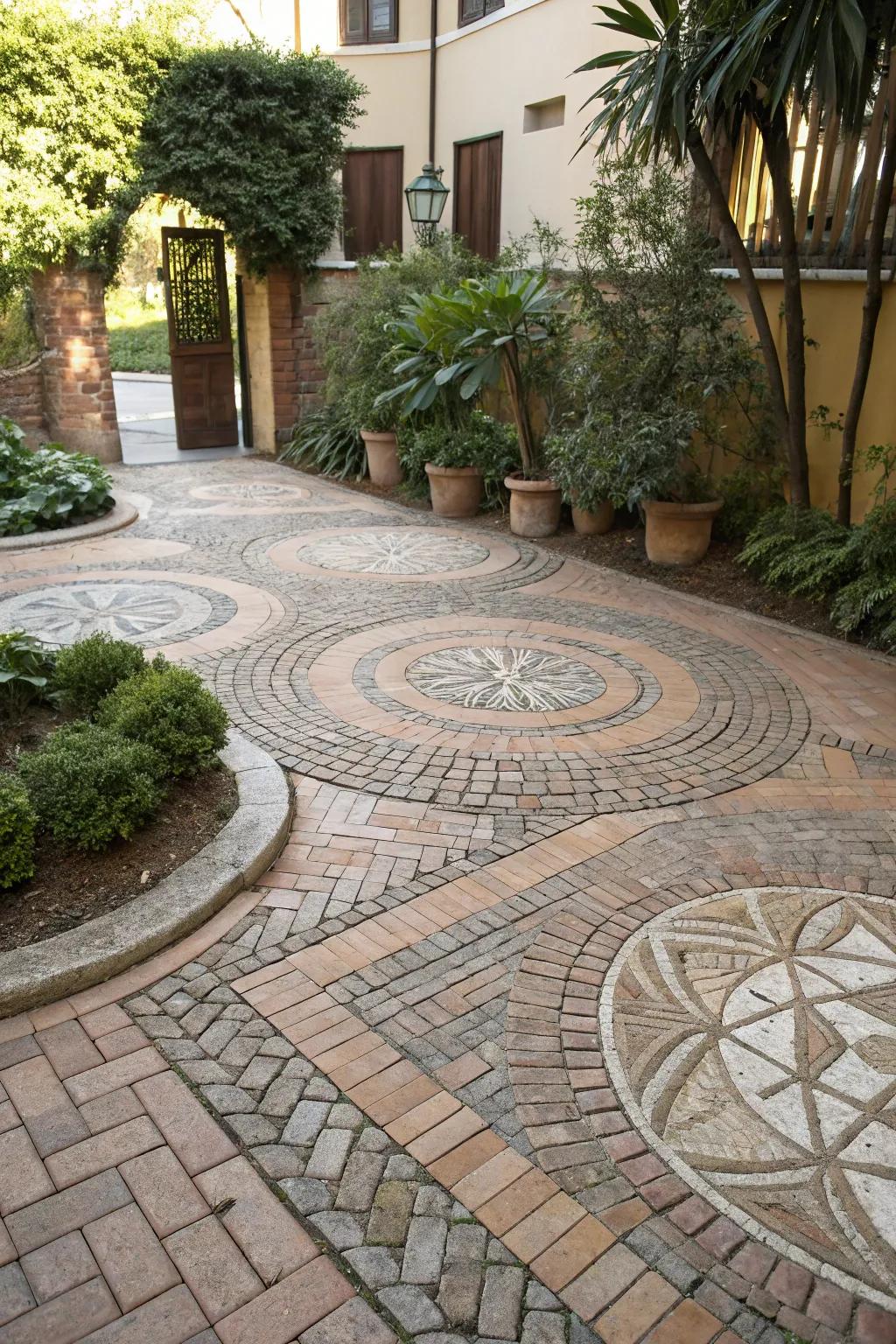 Employ patterned paving stones to boost your courtyard's visual charm.