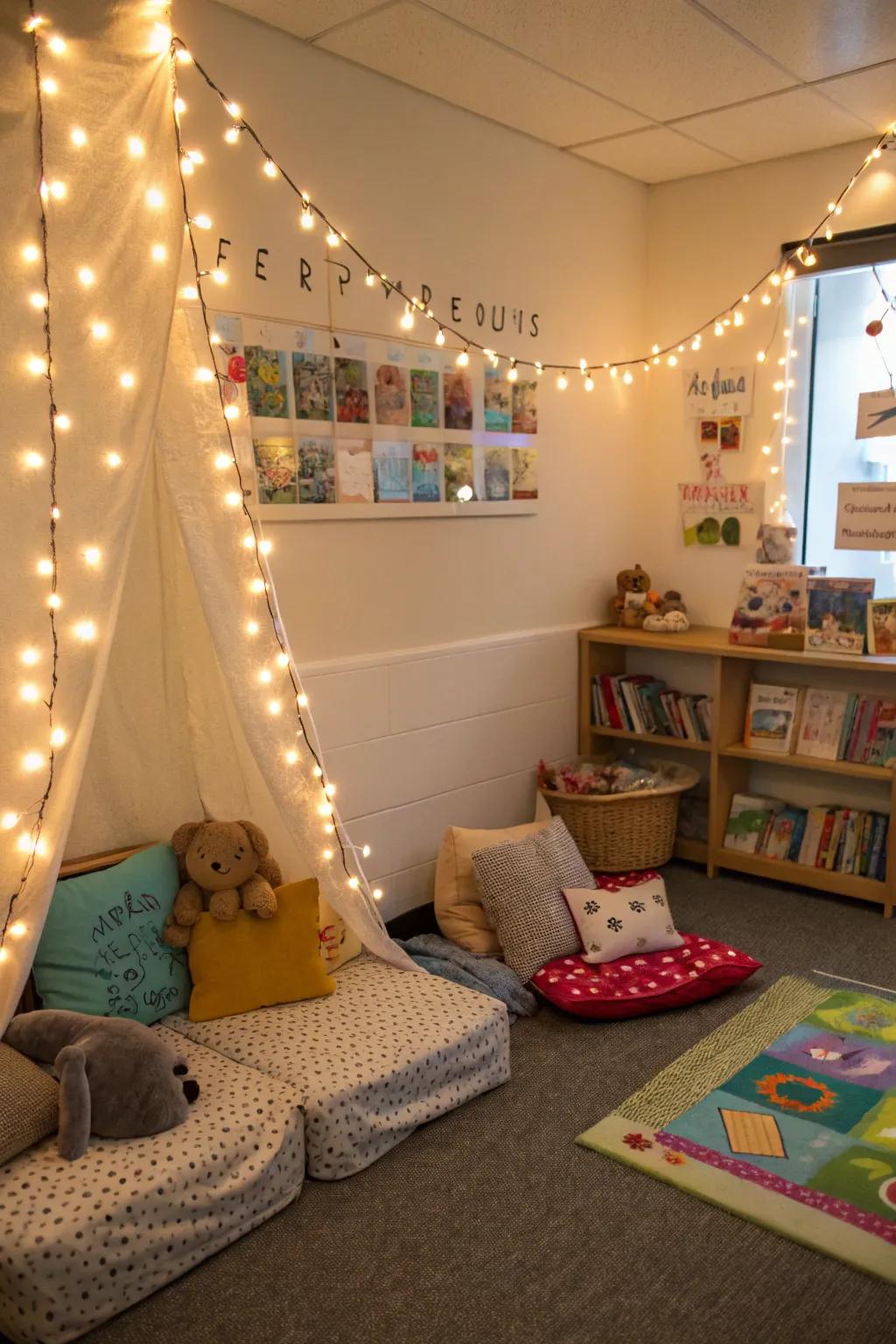 Sparkling lights bring a captivating touch to any cozy space.