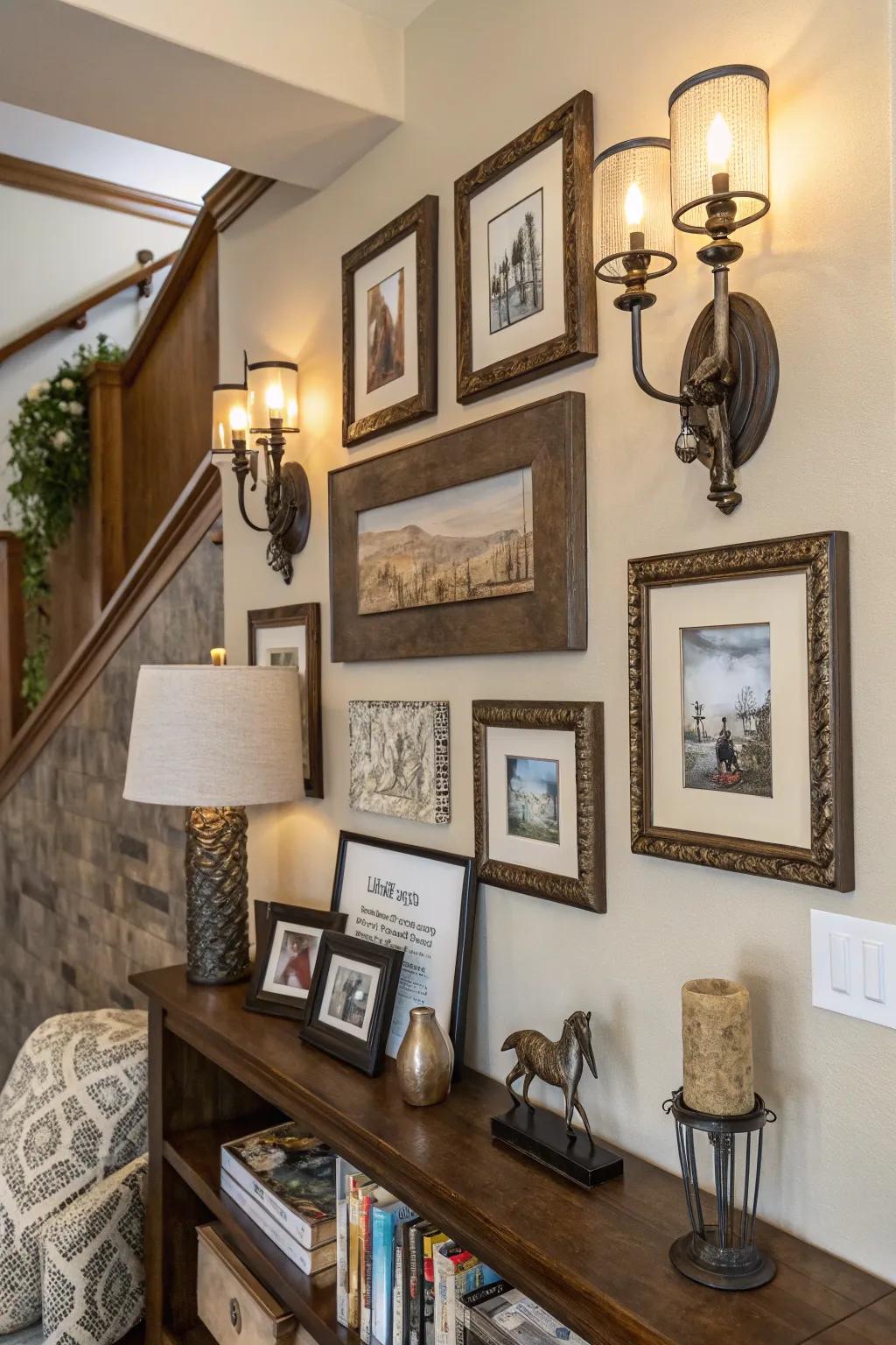 Mixing decor elements with pictures enhances visual interest.