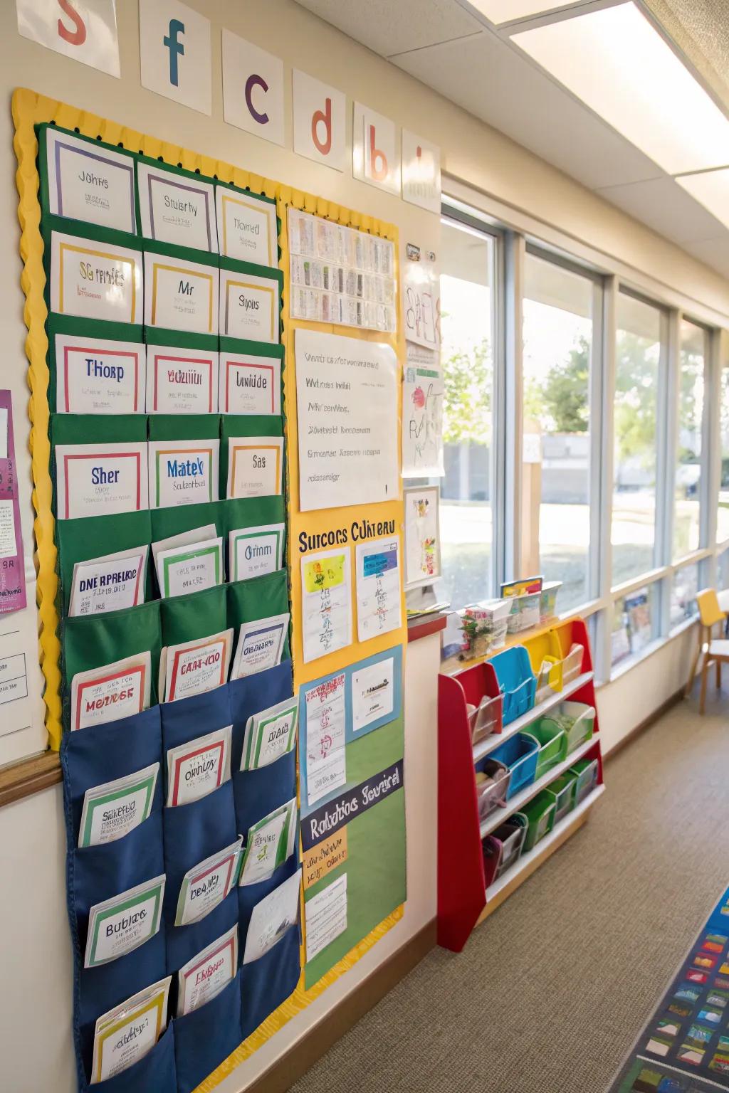 An interactive lexical display featuring pockets and movable parts