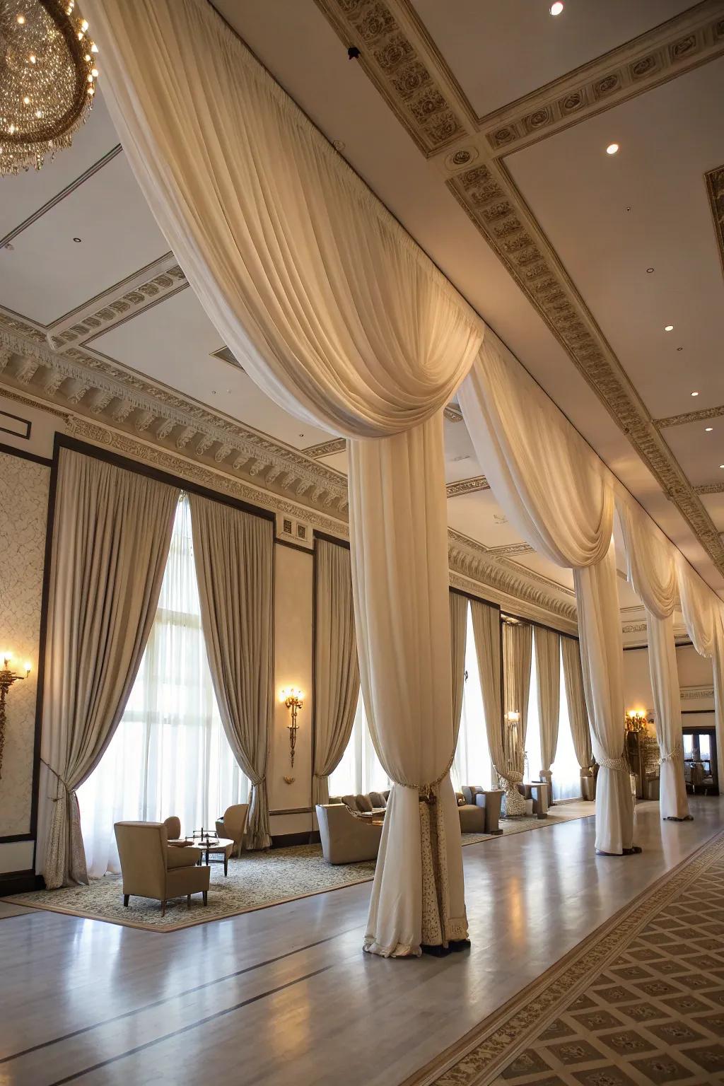 Vaulted-to-base drapes bestow magnificence to any location.