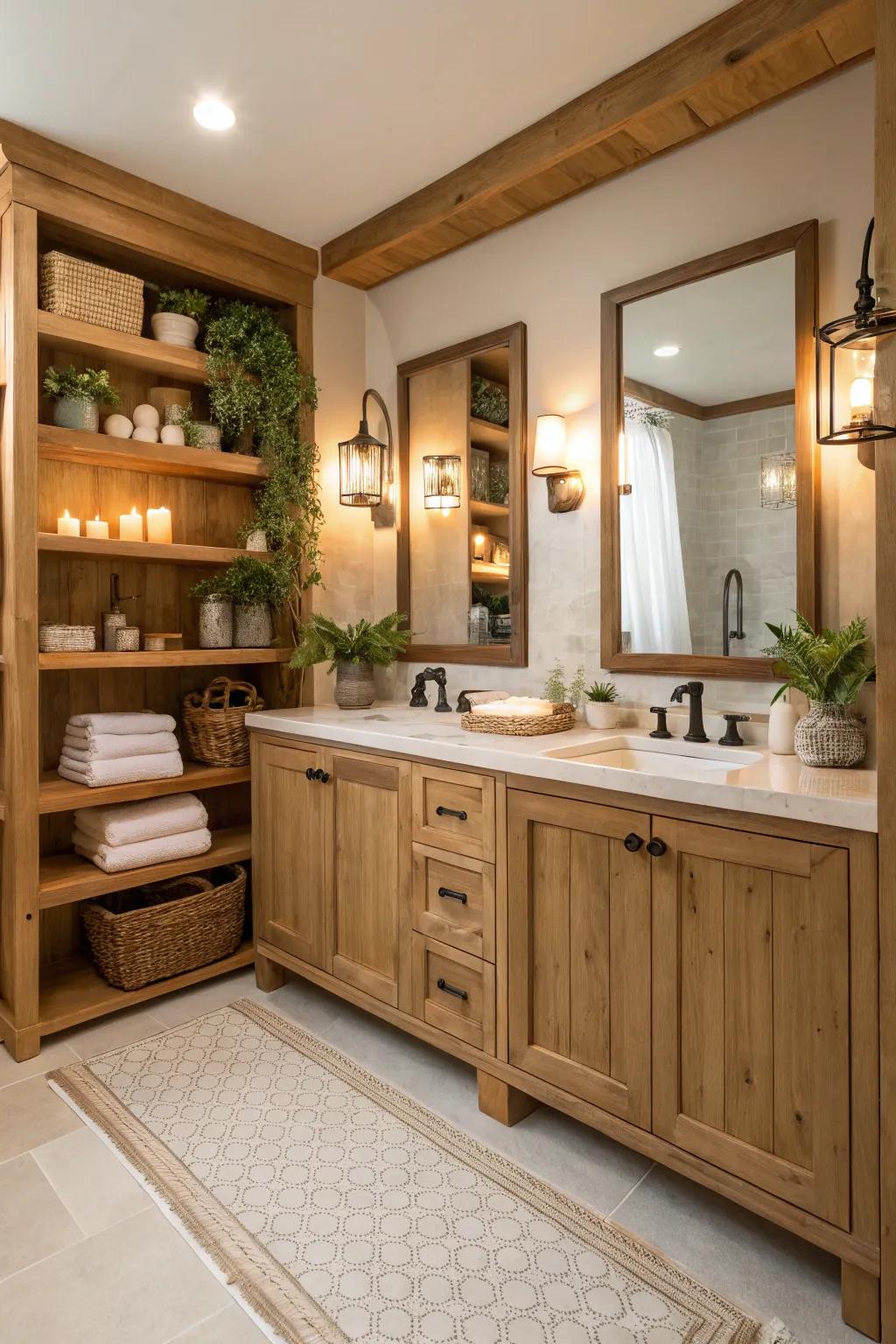 The incorporation of natural timber elements brings both warmth and texture to your bathroom's design.