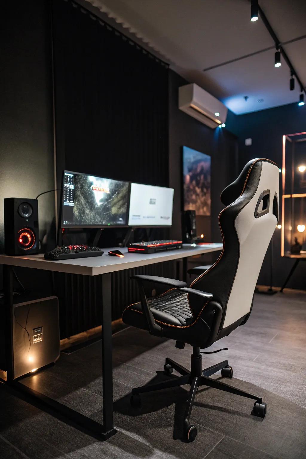 Contemporary and understated furnishings augment both aesthetics and comfort within your gaming space.