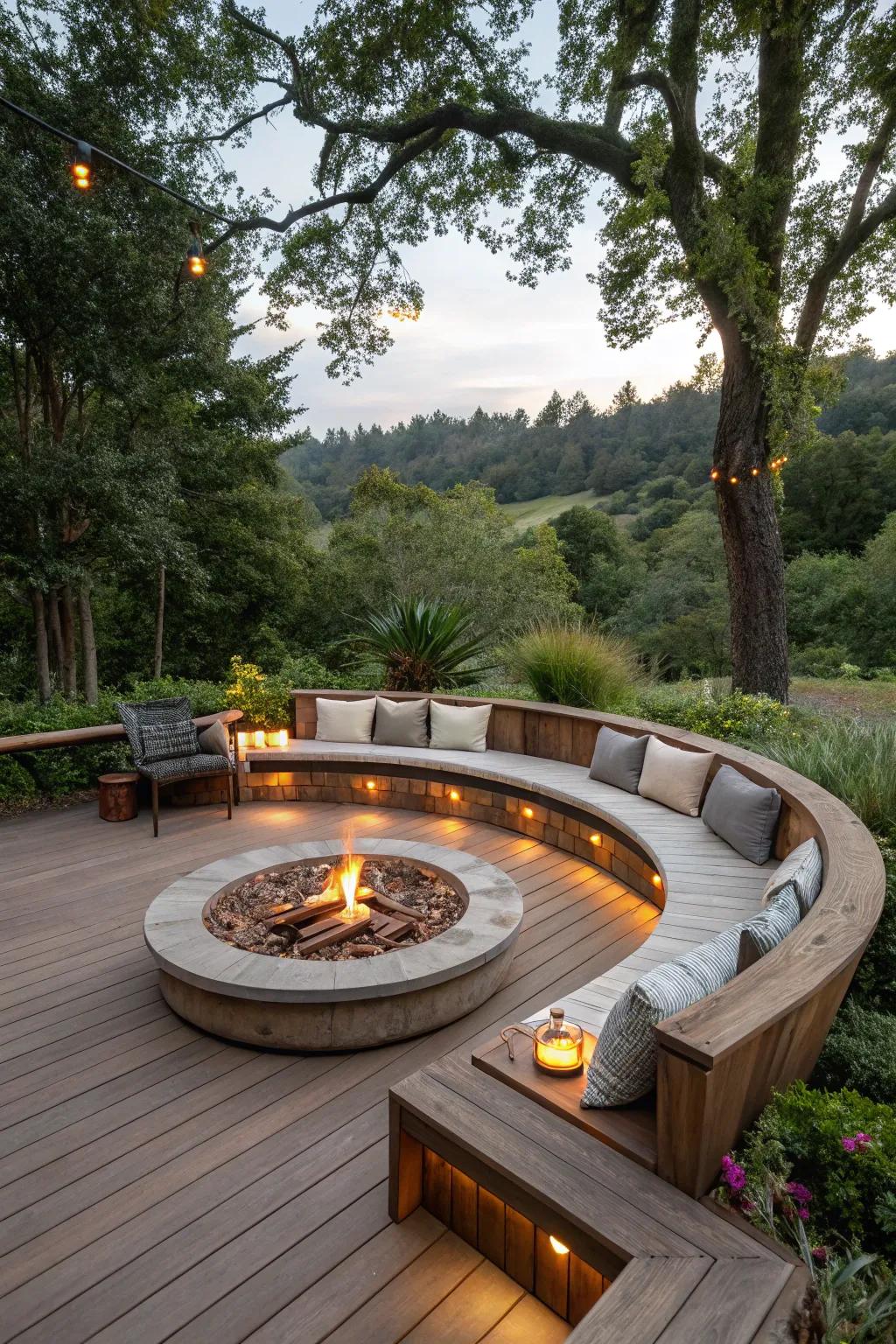 Contoured benches introduce a distinctive and inviting touch to any veranda.