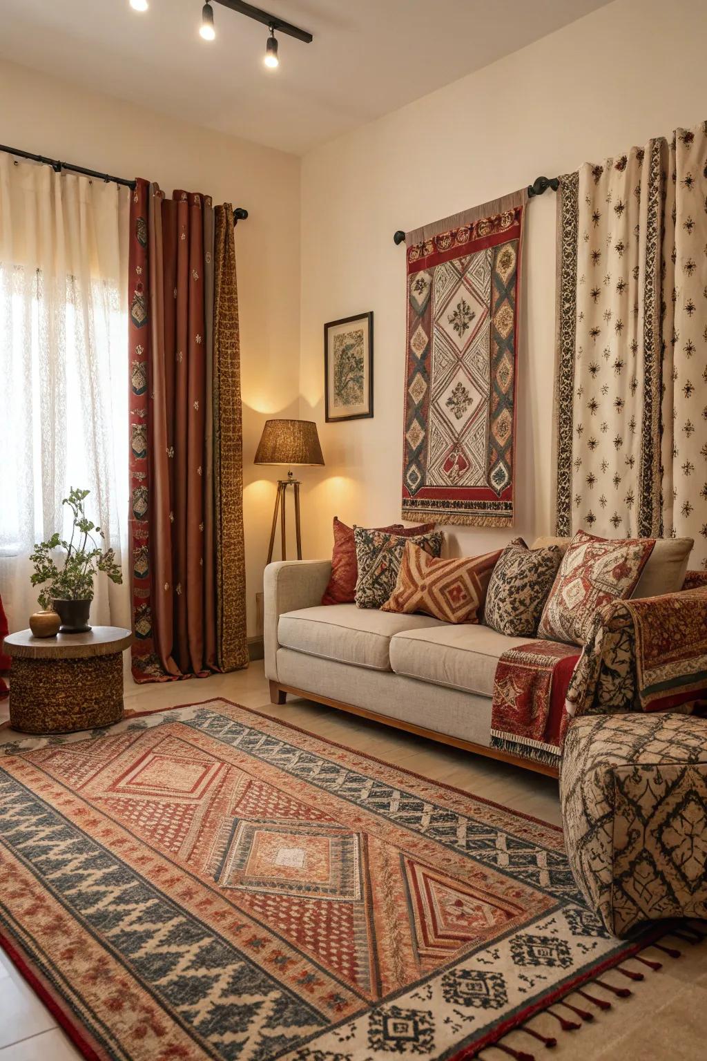 Mix patterns to fashion visual intrigue and richness.