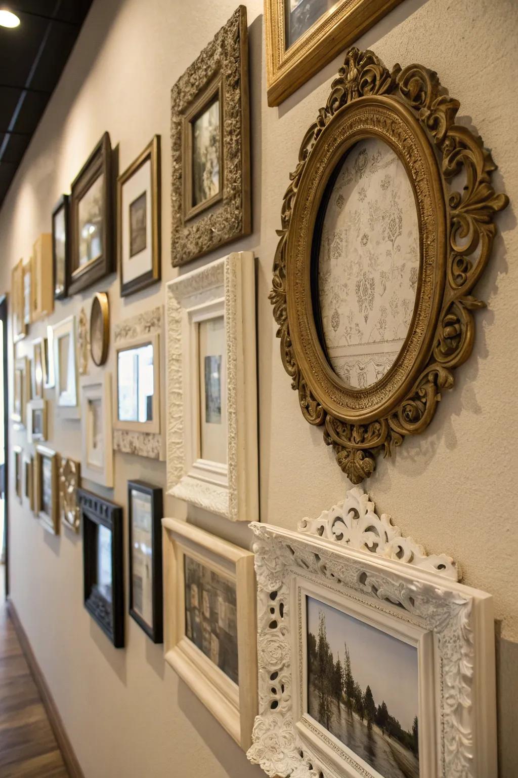 An eclectic selection of frames that bestows a distinctive character upon any room.
