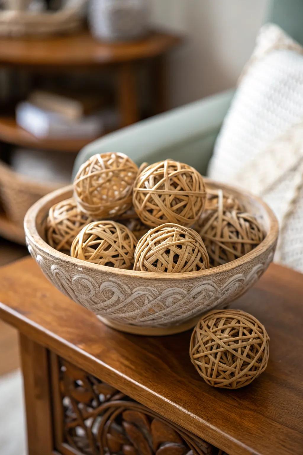 Wicker orbs delivering an organic sensation to home decor