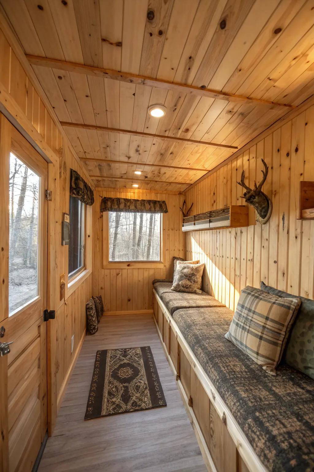 Natural wood paneling provides warmth and aids the blind in blending into its surroundings.