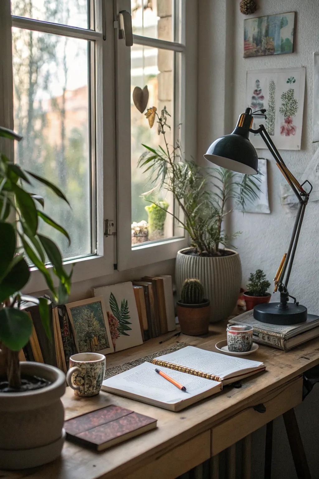 Ornamental aspects add a personal touch of elegance to the workspace.