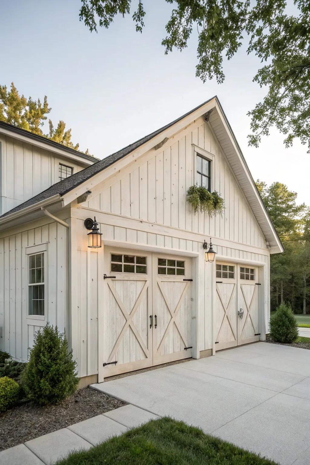 Farmhouse charm with a contemporary touch for your detached garage.