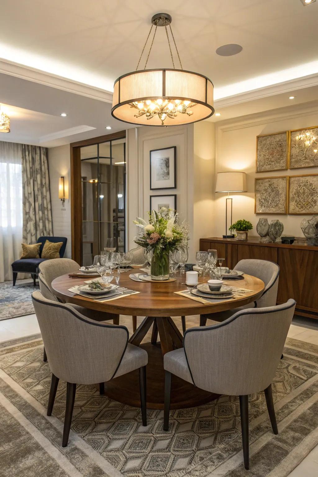 A circular table offers a welcoming and personal dining environment.