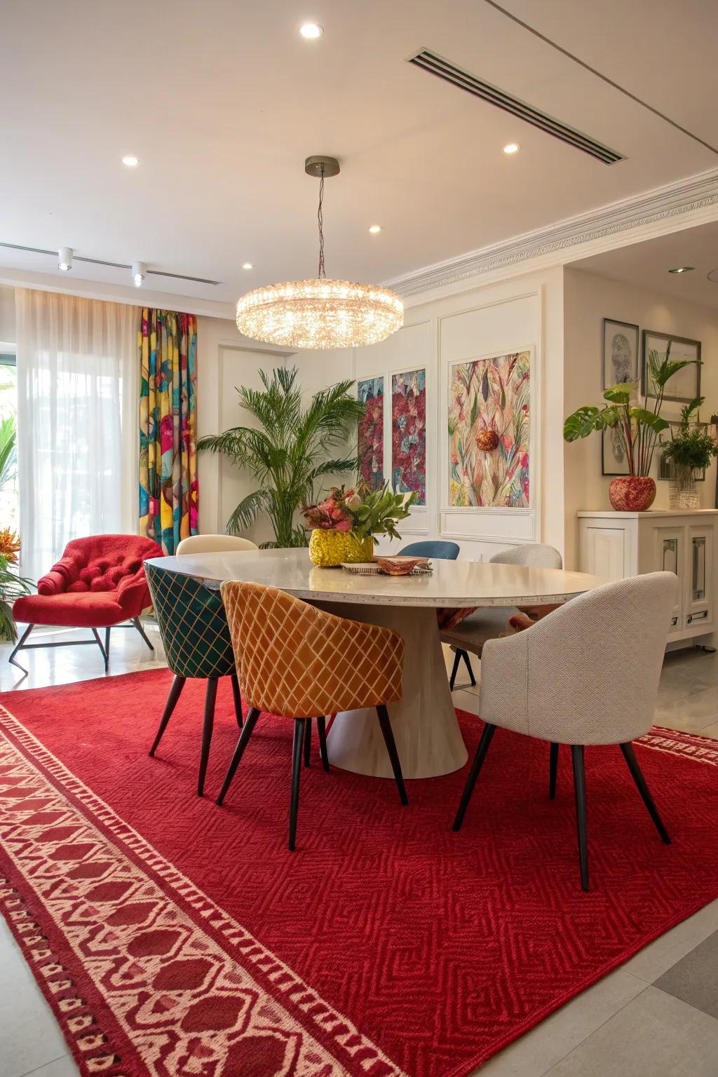 Create a statement with a bold, vibrant rug.