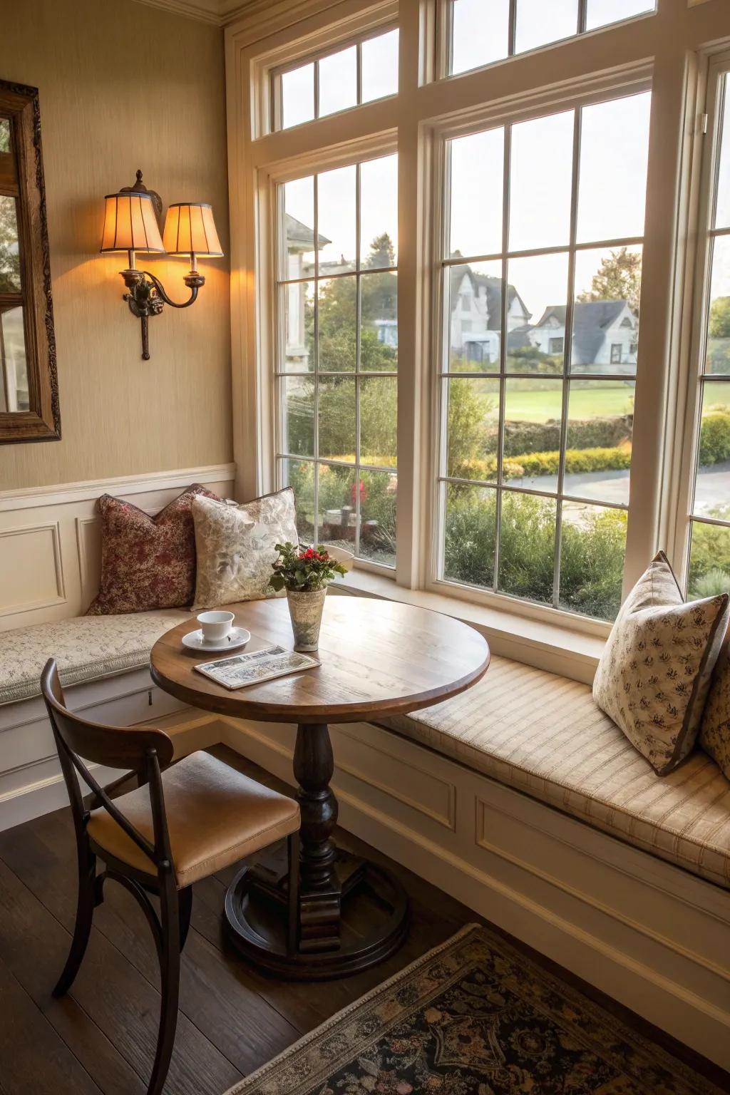 Create a snug corner for intimate dining moments.
