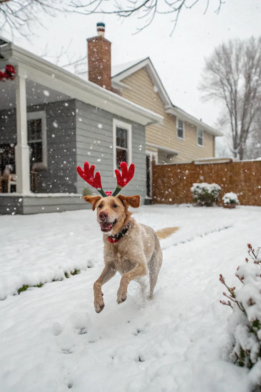 Our very own Rudolph joins the reindeer frolics.