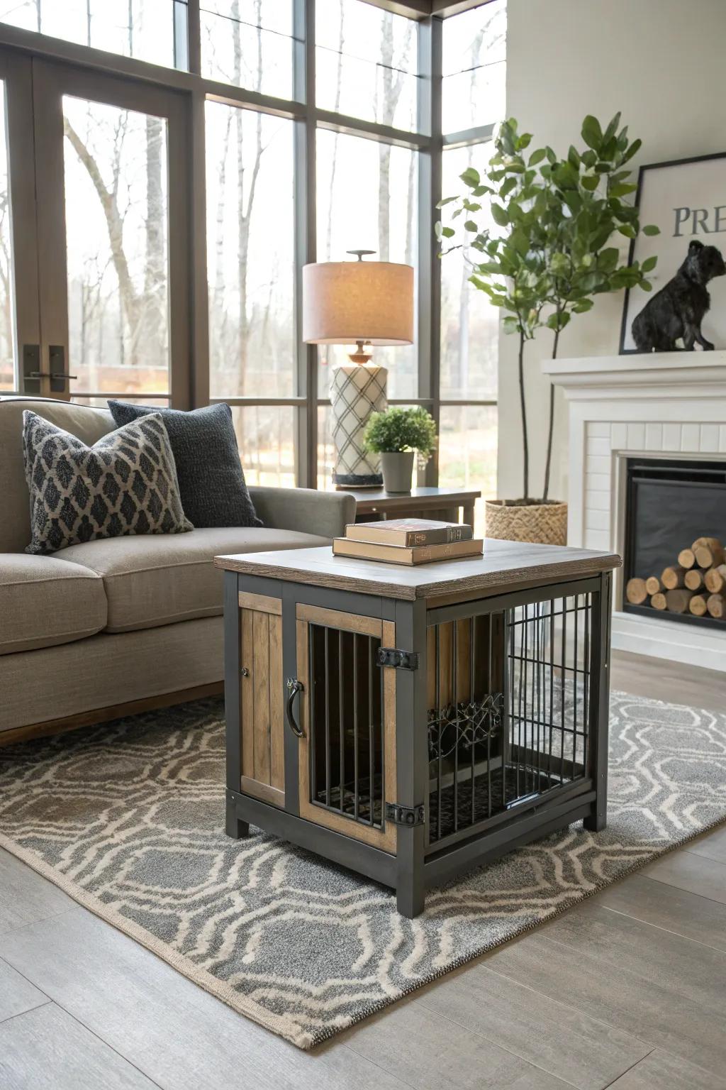 A double-duty piece: pet space and functional furniture.