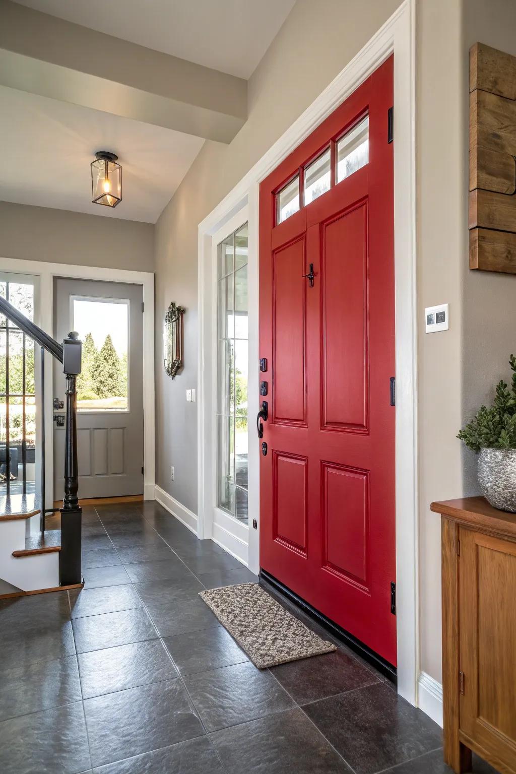 A door painted in a bold red hue injects a vibrant burst into any setting.