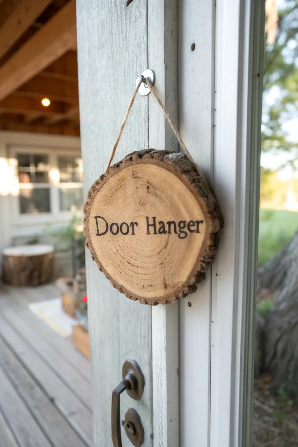 Adopt a country aesthetic with an unaltered wooden disk door piece.