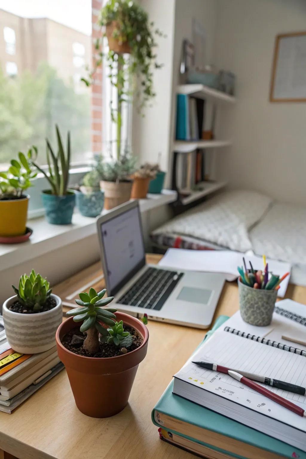 Even a small plant can refresh your dorm.