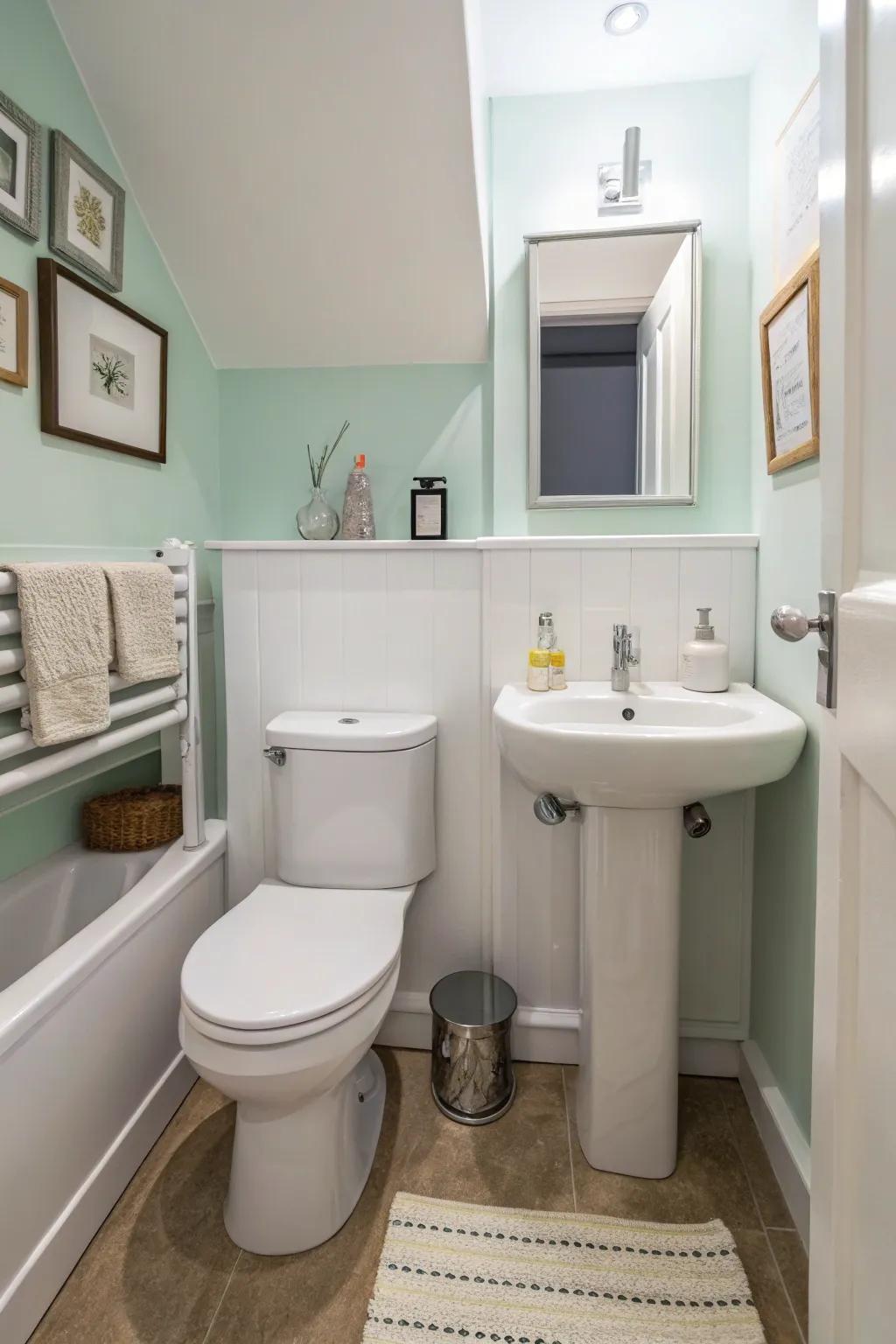 Enhance space with reduced-size bathroom furnishings.