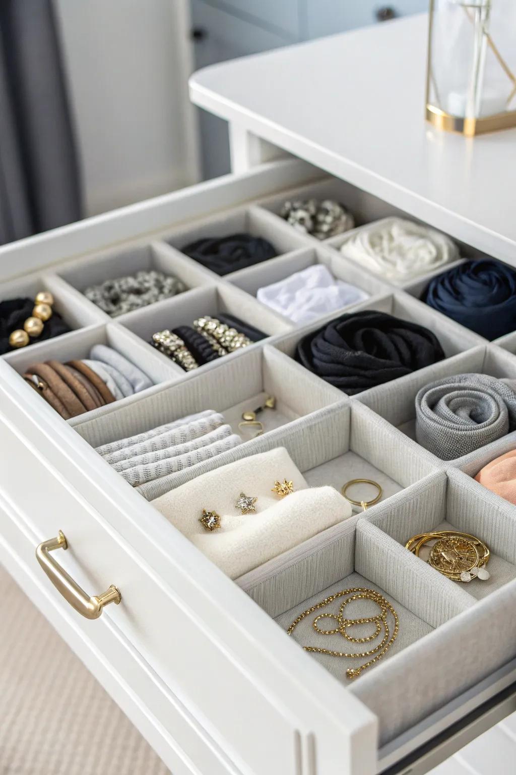 Easy access through compartmentalized storage.