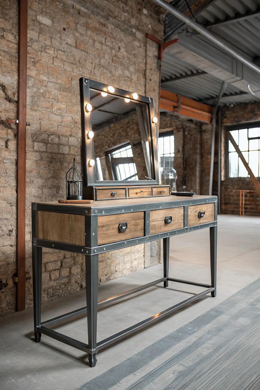 Introduce a hint of industrial appeal with metallic and wood highlights.