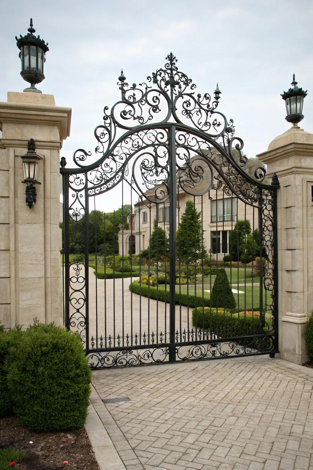 A classic hand-forged iron gate that emanates sophistication and strength.