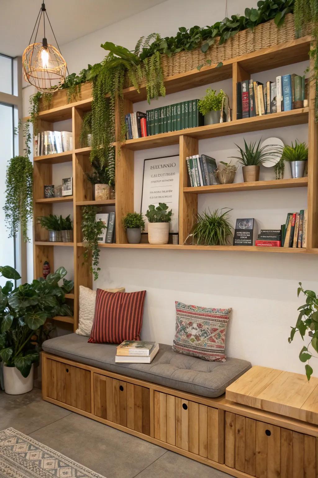 Shelves add a space to store and show off items.