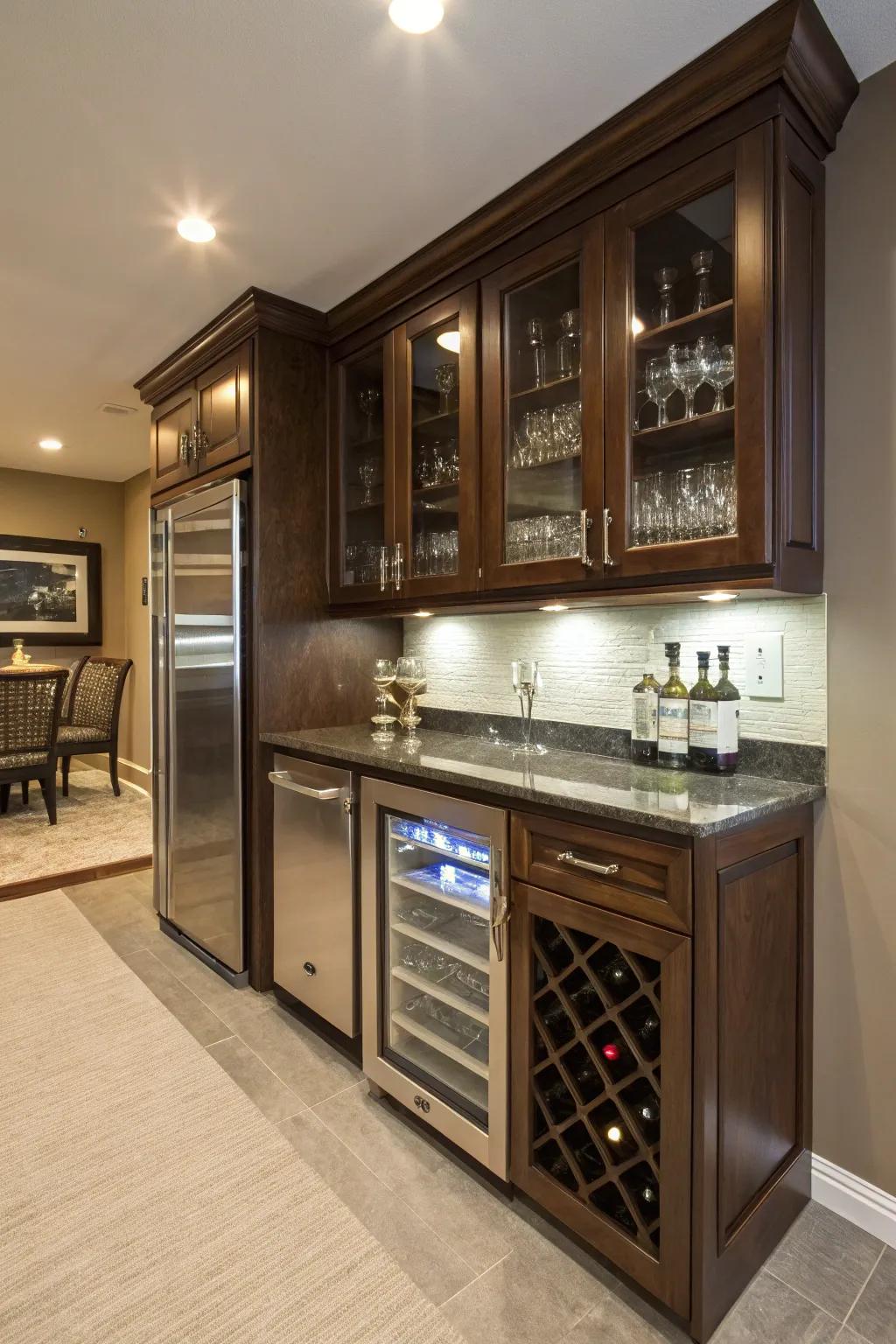 Small-scale refrigeration maintains your drinks perfectly chilled.