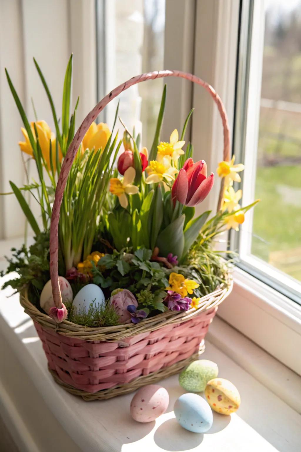 Usher the splendor of the outdoors in with an Easter basket celebrating the vibrancy of springtime.