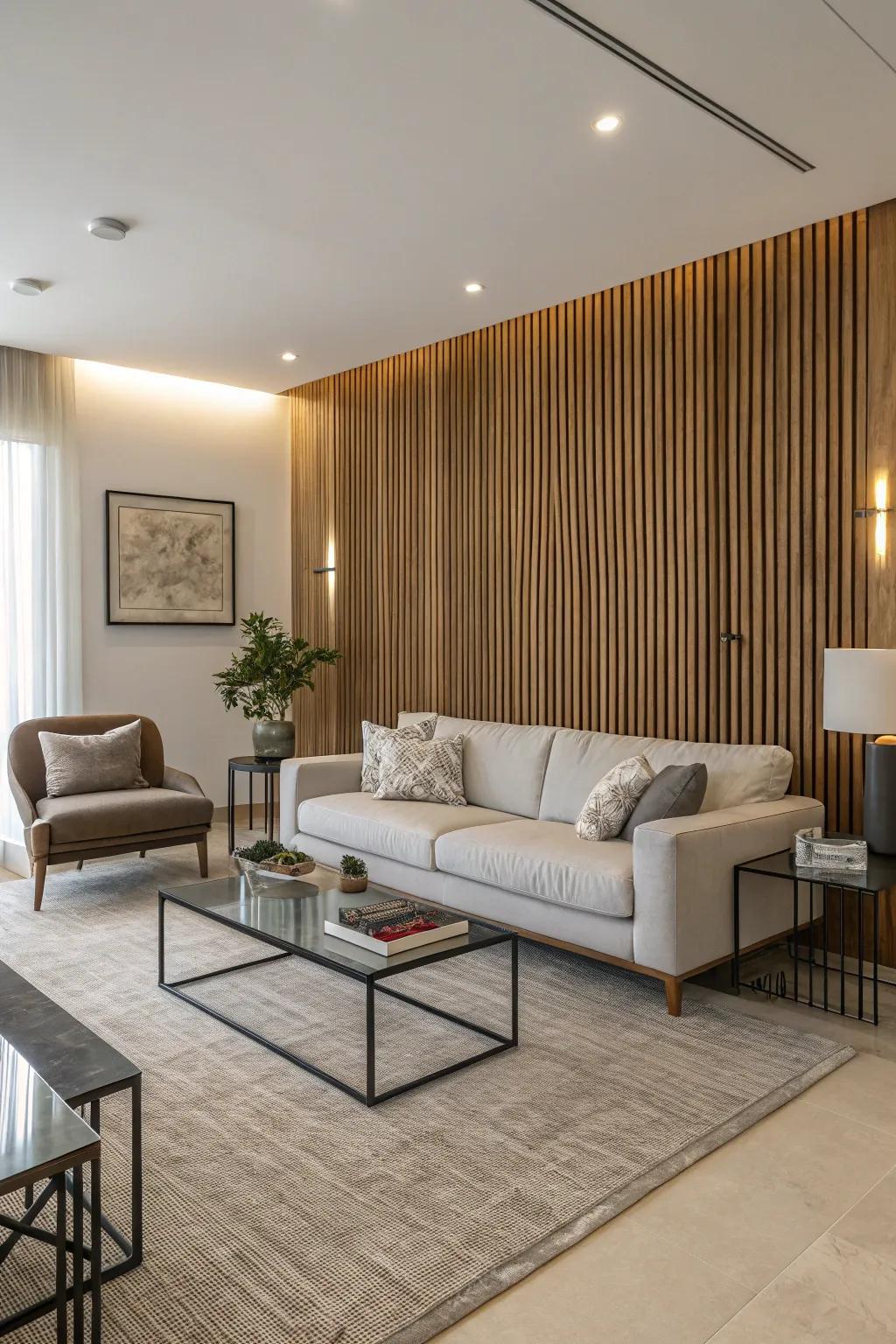 Wooden slats introduce a hint of natural sophistication to any room.