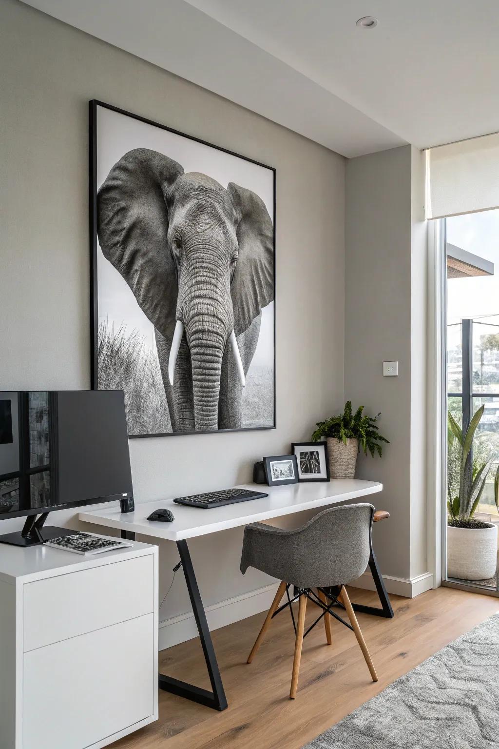Monochrome elephant prints impart a refined elegance to any setting.