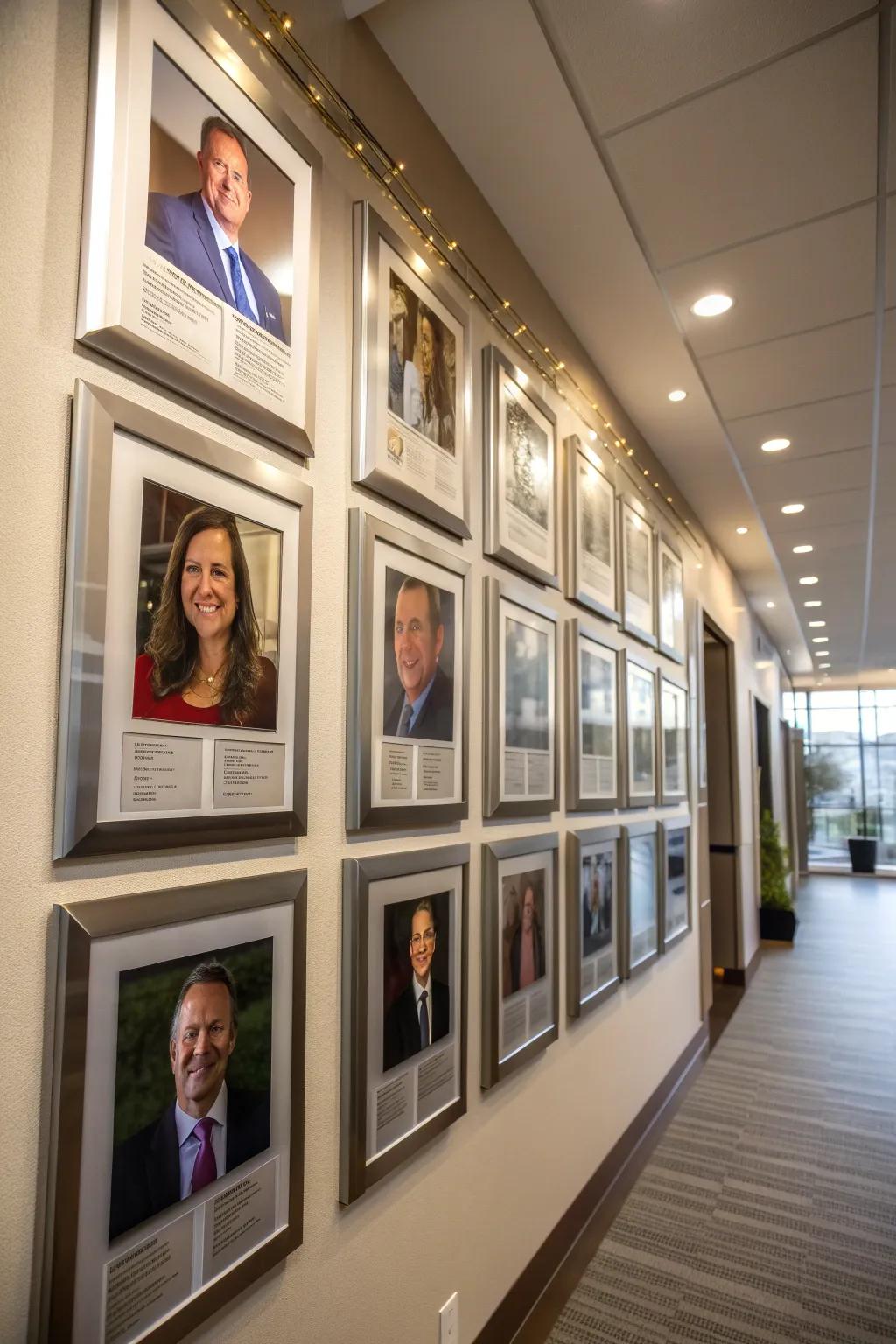 A photo display that accentuates personal success through personalized details.