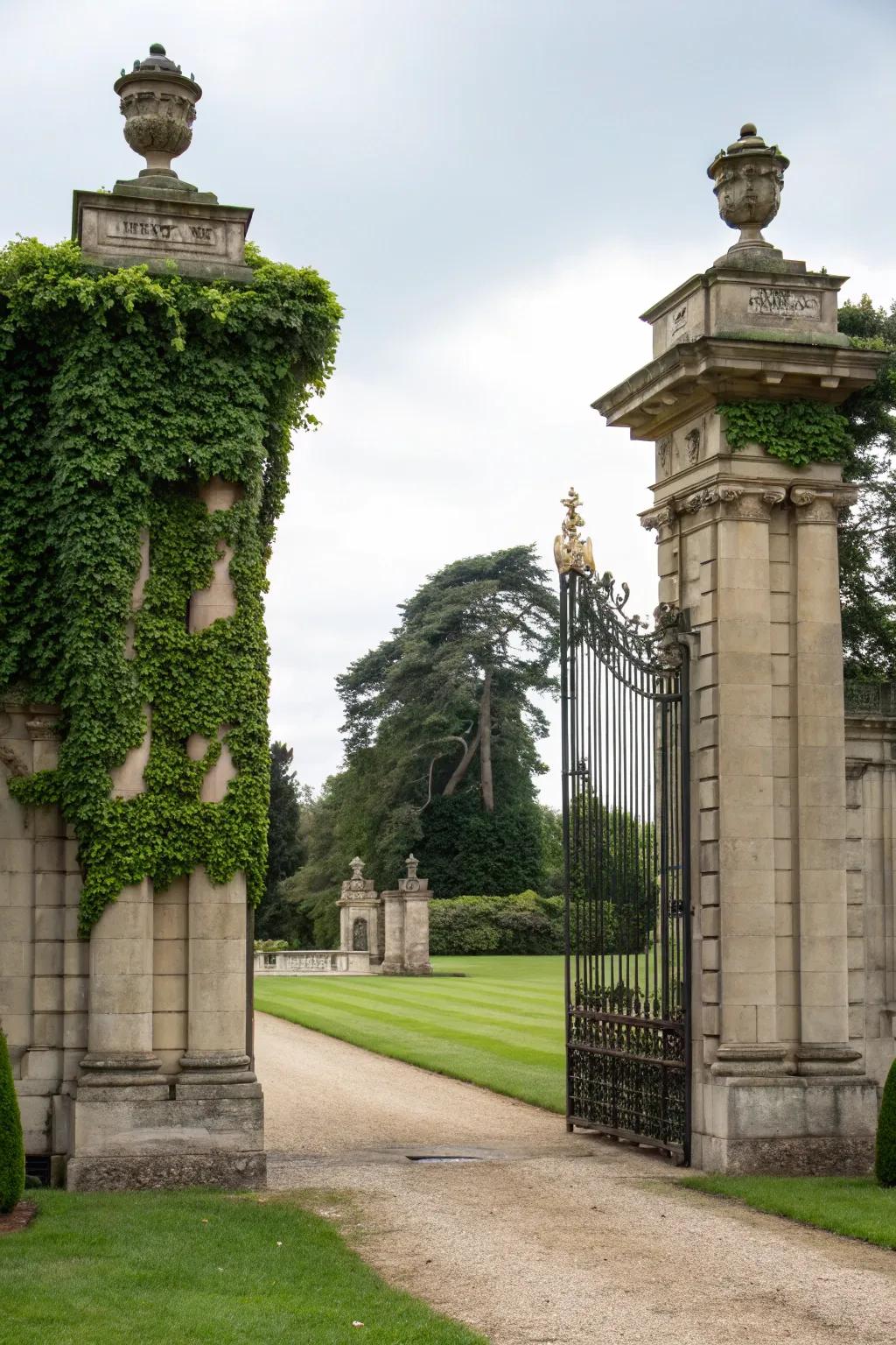 Rock columns introduce a regal touch to doorway entries.