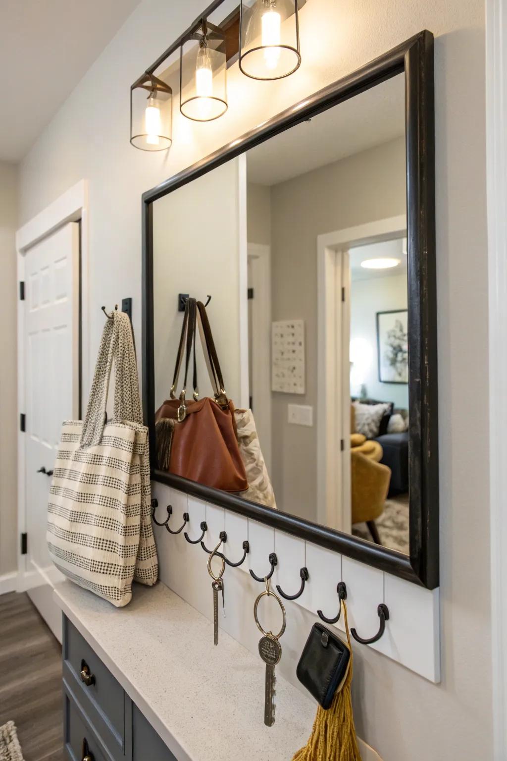 Smart design with a mirror that enhances and organizes your entrance space.