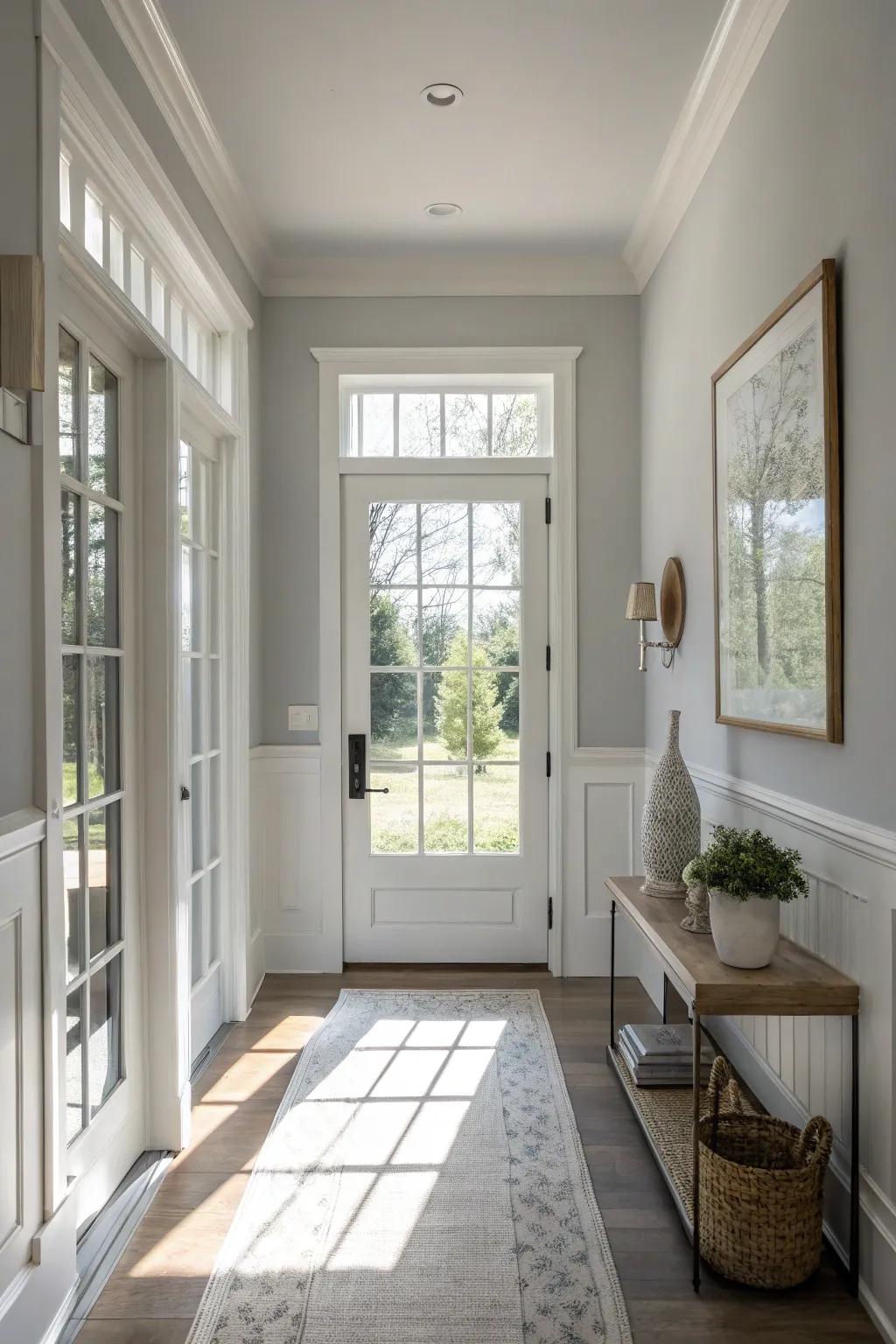 Enlarge your area with pale stone hues.