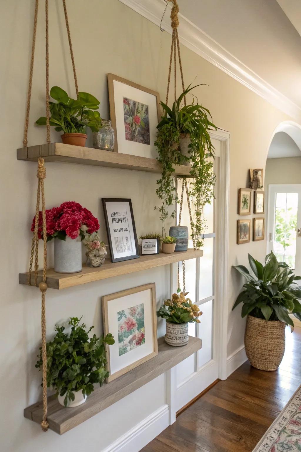Floating ledges provide both style and utility in a foyer.