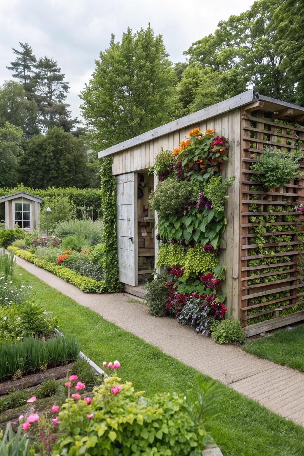 Transform shed walls into a lively upright garden.