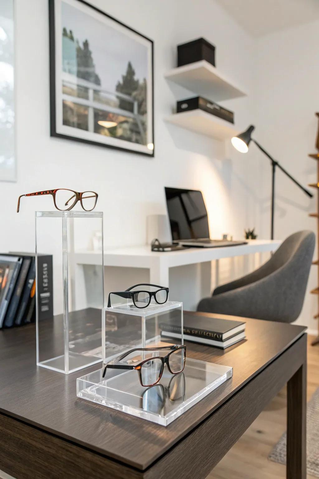 Achieve a contemporary aesthetic with minimalist acrylic stands.