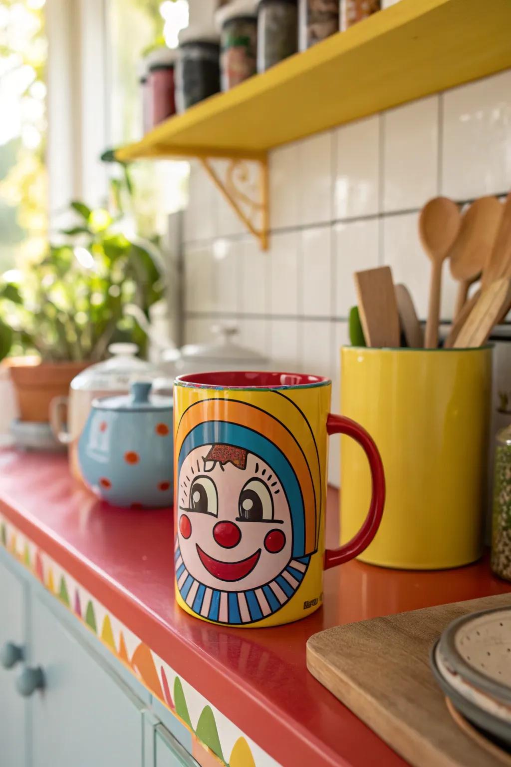 A cartoon-inspired facial mug that introduces a vibrant splash of color and nostalgia.