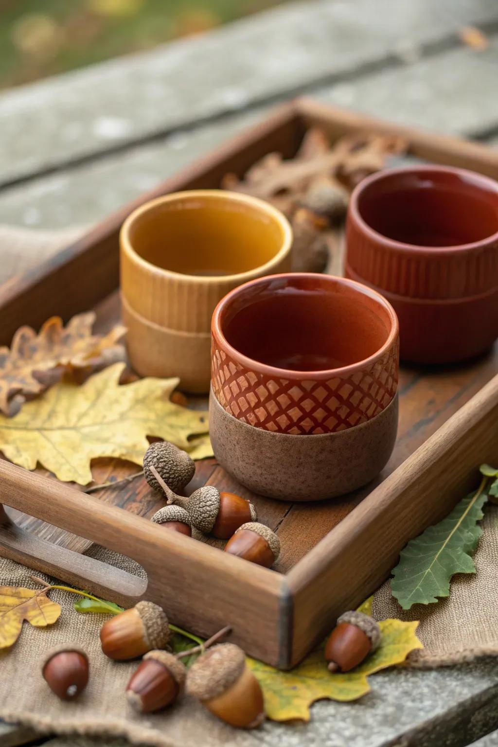 Ceramic cups showcasing warm, earthy tones of fall.
