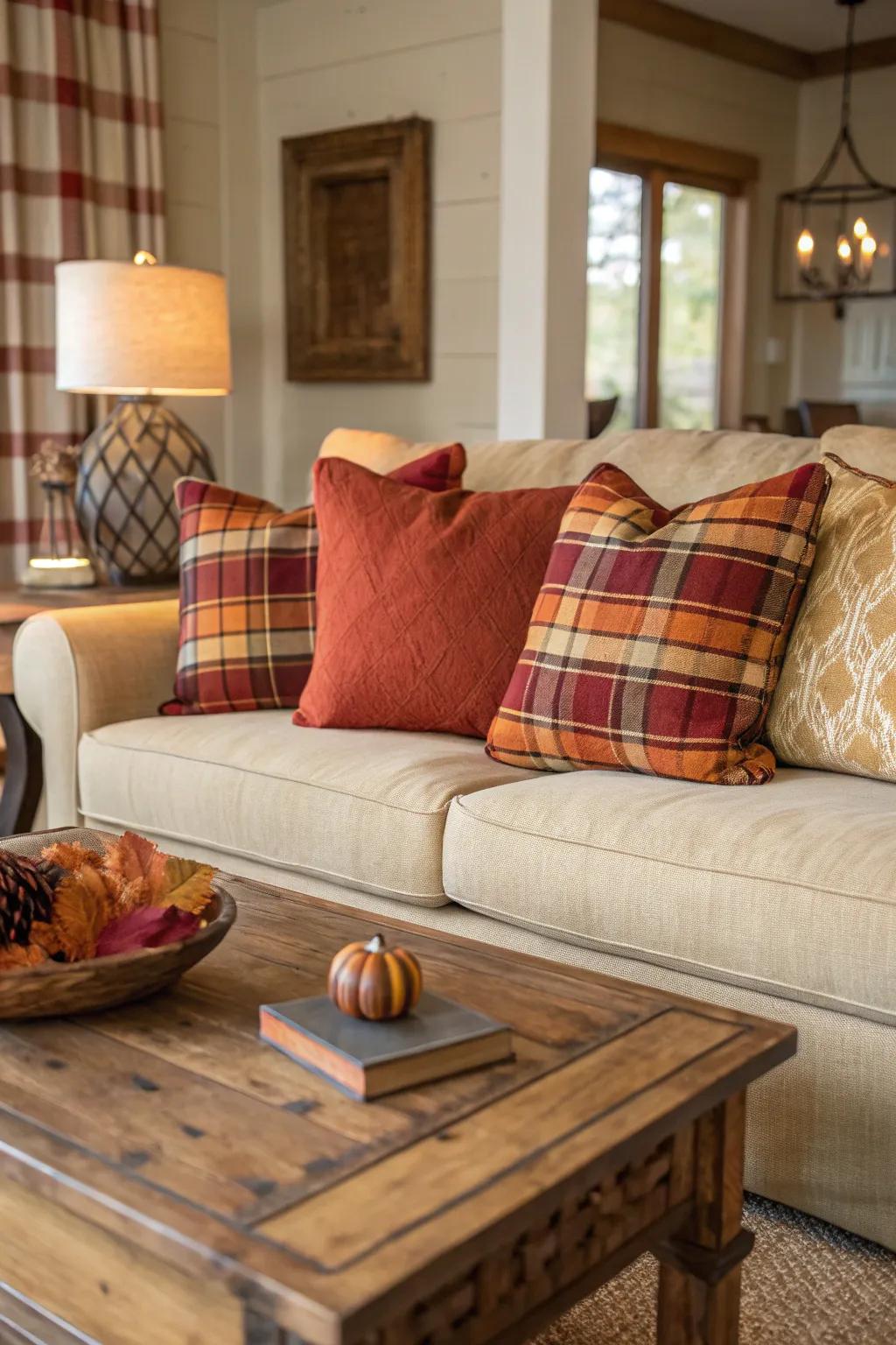 Tartan pillows add a touch of rustic charm to any room.